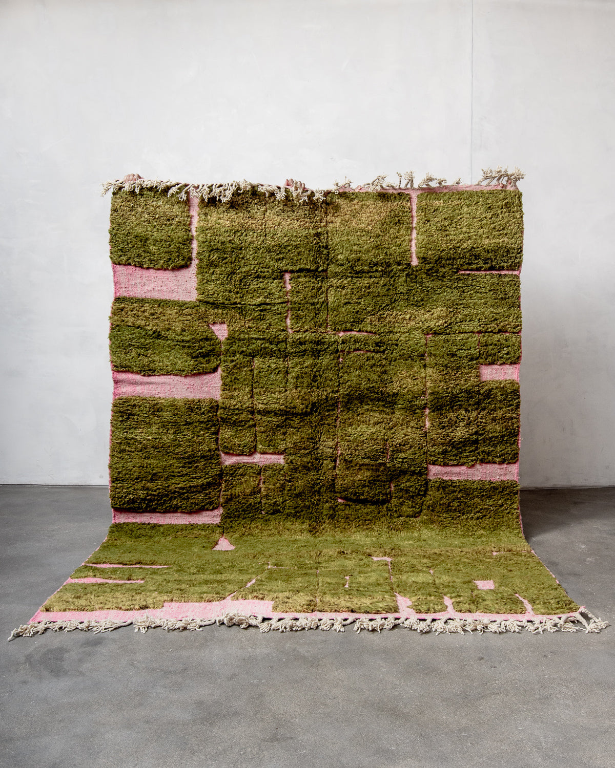 Modern, designer, handcrafted Berber rug from Morocco. Beniourain carpet with beautiful colours and patterns and fluffy wool texture.